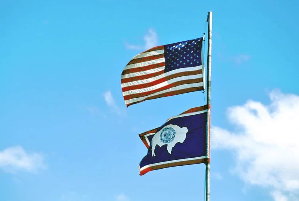U.S. flag and Wyoming flag